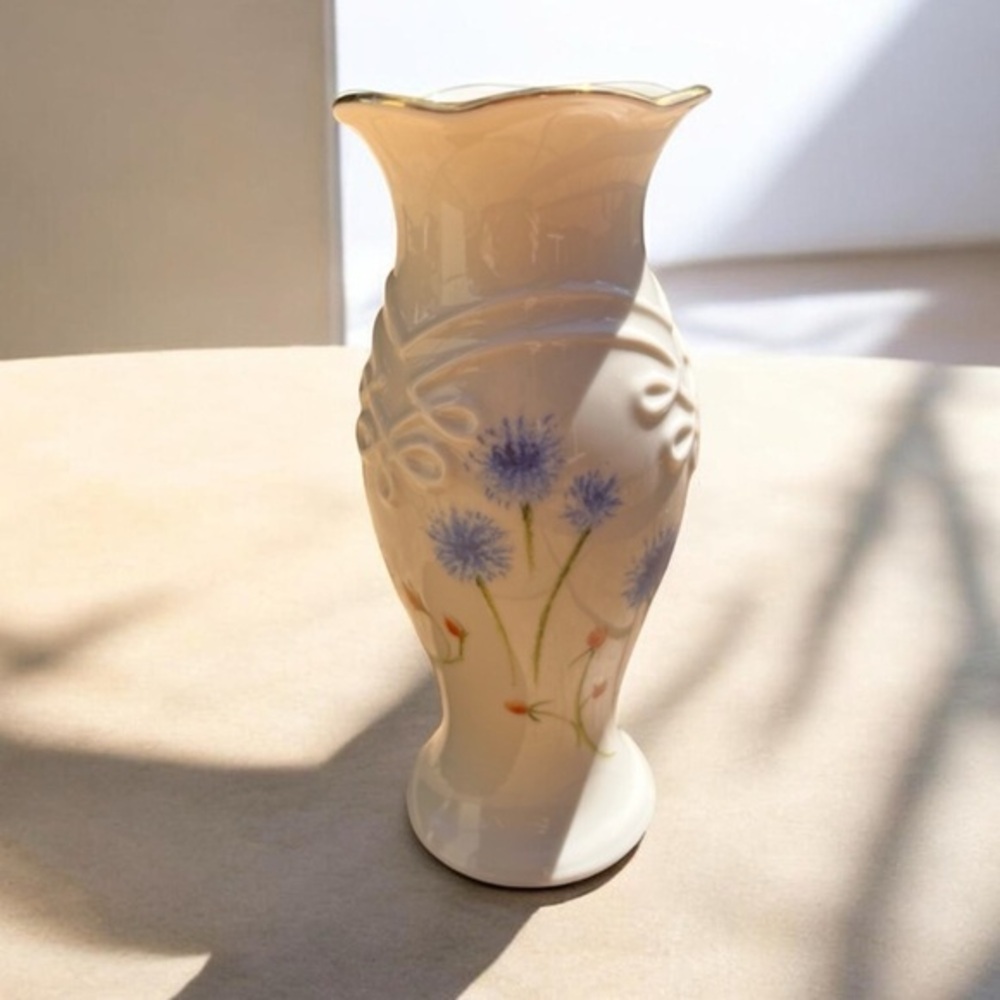 Lenox bud vase with painted cornflowers